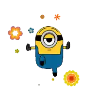 a cartoon of a minion with flowers around him