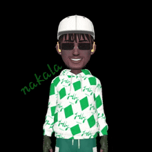 a cartoon of a man wearing a white hat and sunglasses with the name nakala written on the bottom