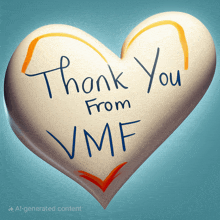 a heart with the words " thank you from vmf " written on it