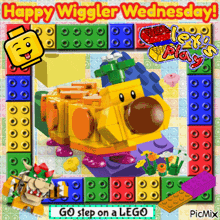 a picture of a lego toy that says happy wiggler wednesday on it