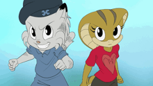 a cartoon drawing of a cat and a snake with the letter x on their hats