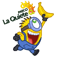 a cartoon drawing of a minion holding a banana and the words parco la quiete