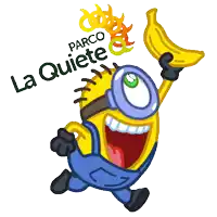 a cartoon drawing of a minion holding a banana and the words parco la quiete