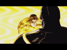 a cartoon of a man in a yellow suit standing next to another man in a black suit