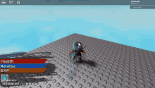 a screenshot of a roblox game shows a character with a sword and a health bar