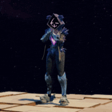a video game character is standing on a tiled floor and holding a sword