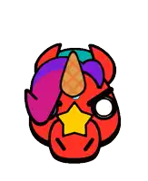 a cartoon of a red unicorn with a rainbow mane and horn