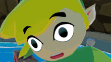 a close up of a cartoon character 's face with big eyes