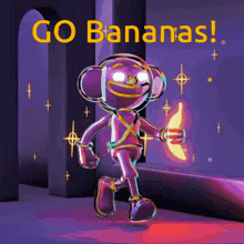 a cartoon character holding a banana with the words go bananas above him