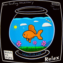 a drawing of a fish in a bowl that says relax fish