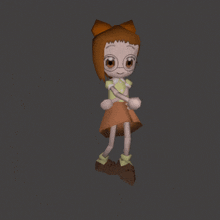 a cartoon character with glasses and a bow on her head is jumping in the air