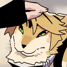 a cartoon drawing of a person petting a cat