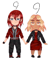 a drawing of a boy and a girl holding hands with the number 9 above them