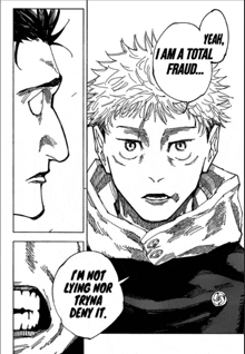 a black and white drawing of a man saying i am a total fraud
