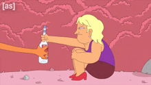 a cartoon of a woman drinking from a bottle with a label that says ' vodka '
