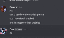 a screenshot of a discord conversation between barni and yoo