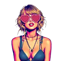 a woman wearing a bra and heart shaped sunglasses has her eyes closed
