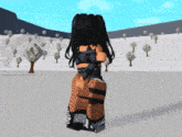 a girl in a video game is standing in the snow