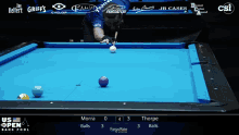 a pool table with the us open bank pool championship written on the bottom