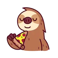 a sloth is eating a slice of pizza with its eyes closed