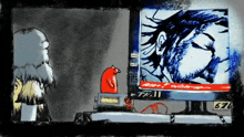 a cartoon drawing of a man looking at a computer screen with the number 670 on the bottom