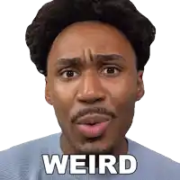 a man with a beard is making a funny face and the word weird is above him