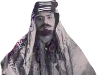 a man with a beard is wearing a head scarf