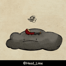 a drawing of a person laying on top of a cloud with the words head lime below it