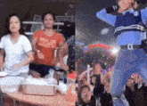 a group of people are dancing in a room and a group of people are dancing in a crowd