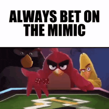 a cartoon of angry birds playing a game of poker
