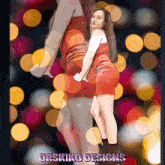a drawing of a woman in a red dress with the name drskiko designs