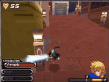 a screenshot of a video game shows a character with a 55 score