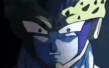 a close up of a cartoon character 's face with a bandana around his head .