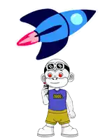 a cartoon character wearing a shirt that says " zhot "