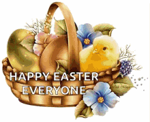 happy easter eggs chick greetings basket