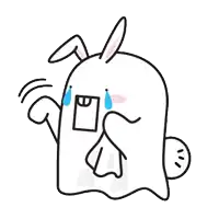 a cartoon drawing of a ghost rabbit with a tear running down its face