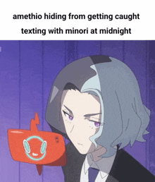 amethio hiding from getting caught texting with minori at midnight is shown