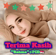 a picture of a woman with the words terima kasih written on it