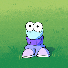 a cartoon character wearing purple pants and a purple scarf
