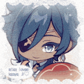 a drawing of a girl with blue hair and the words mika loves kaeya on the bottom
