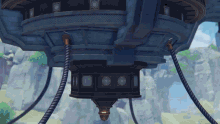 a video game scene of a building with a rope hanging from it