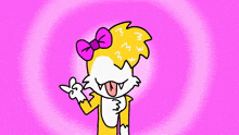 a cartoon drawing of a fox with a pink bow on its head