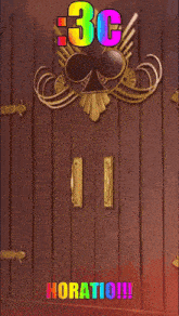 a cartoon cat in a tuxedo is peeking out of a door with the number 3c written on it