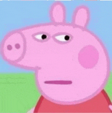 a cartoon pig is making a funny face with his eyes closed .