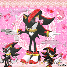a picture of shadow the hedgehog with a pink bow on her head