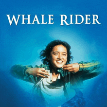 a movie poster for the movie whale rider shows a woman swimming with a whale .