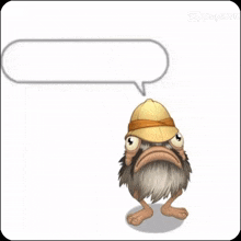 a cartoon character with a beard wearing a hat and a speech bubble .