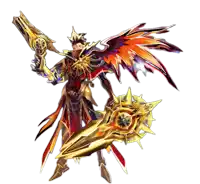 an illustration of a man with wings holding a gun