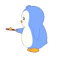 a penguin is holding a ping pong paddle and a ball
