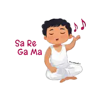 a cartoon of a boy singing a song with the words sa re ga ma above him